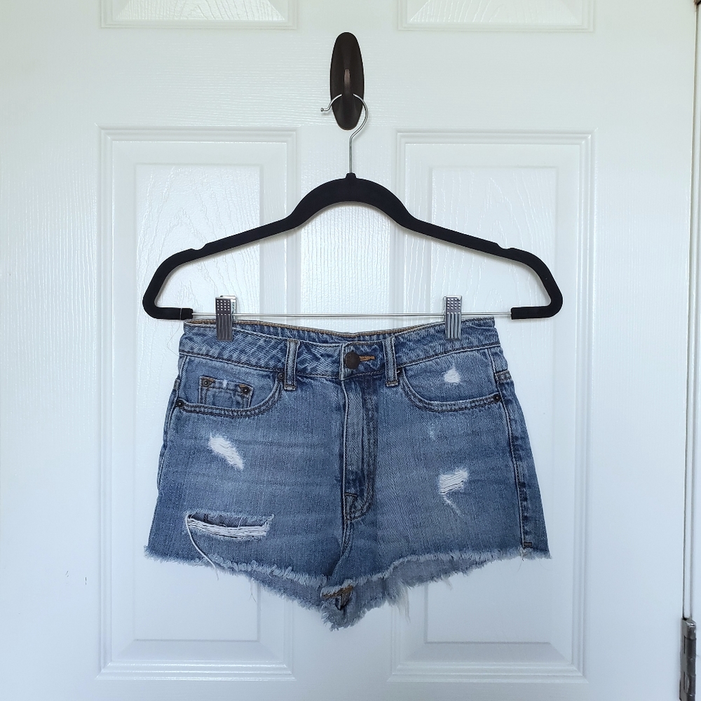 Urban Outfitters High Rise Dree Cheeky Distressed Cut-off Denim Shorts | Size 25